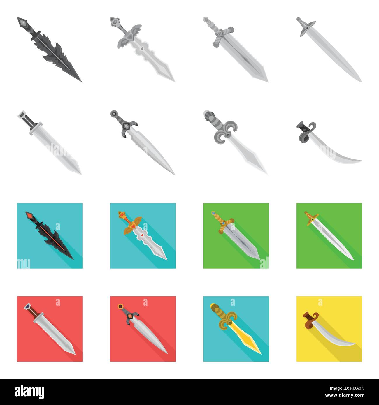 Poignée,magique,ancien,espagnol,privilégiez,verre,combat,decoration,couilles,guerrier viking,,scimitar,ailes,dragon,or,acier,militaires,conquérant,pirate,ruby,pierre,argent,parure,le meurtre,meubles,chevalier,jeu,Chinois,armure,forte,lame,épée,couteau,dague arme,sabre,,cité médiévale,set,icône,,illustration,collection,isolé,design,graphisme,élément vecteur vecteurs,signer , Illustration de Vecteur