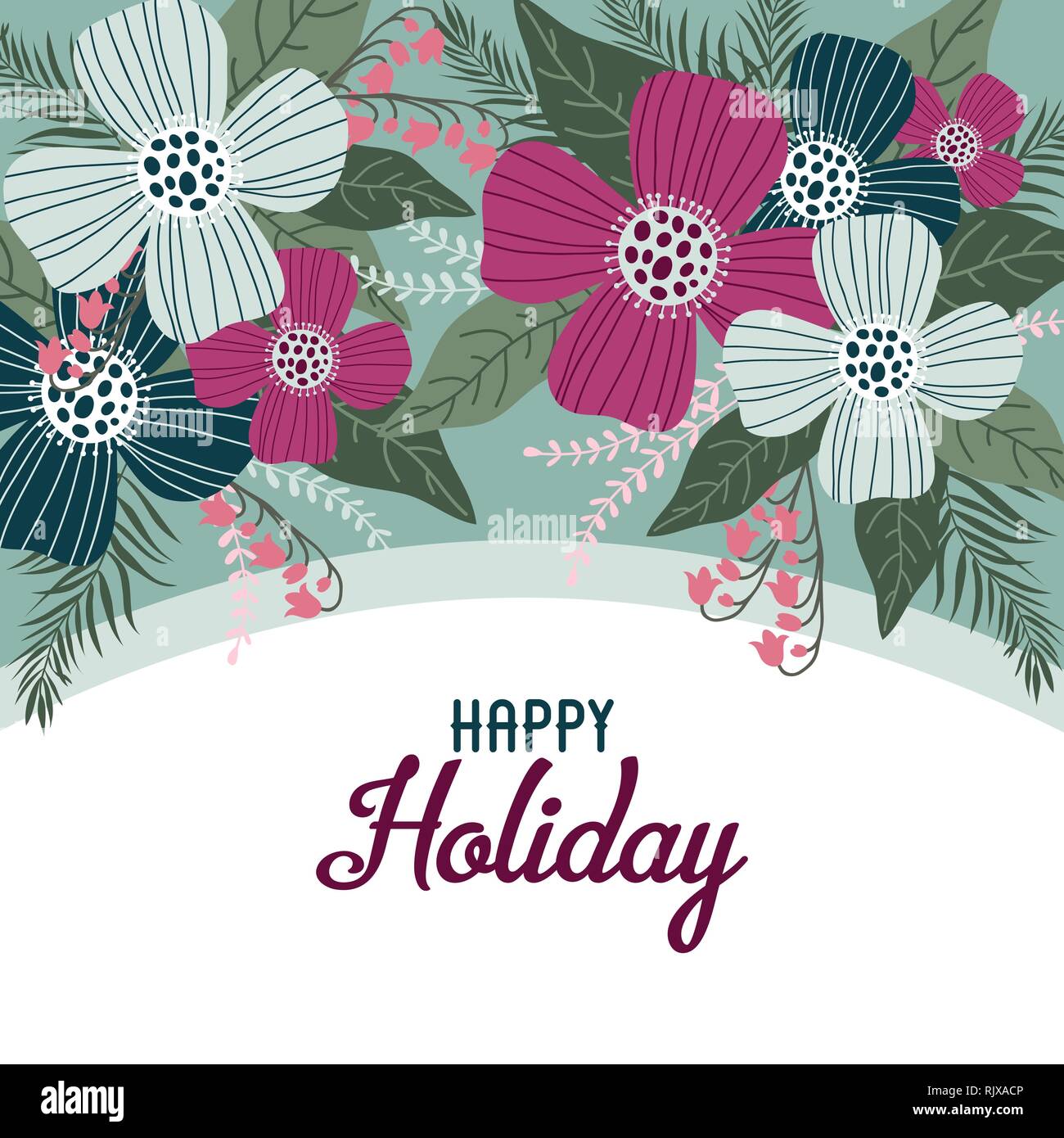 Bonnes vacances. Modèle pour cartes et bannières avec cute doodles fleurs, vector Illustration de Vecteur