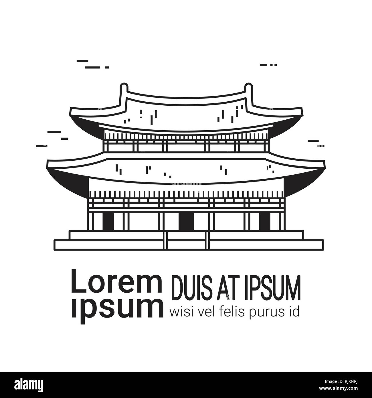 Séoul célèbre Monument Palais traditionnel coréen Sketch Illustration de Vecteur