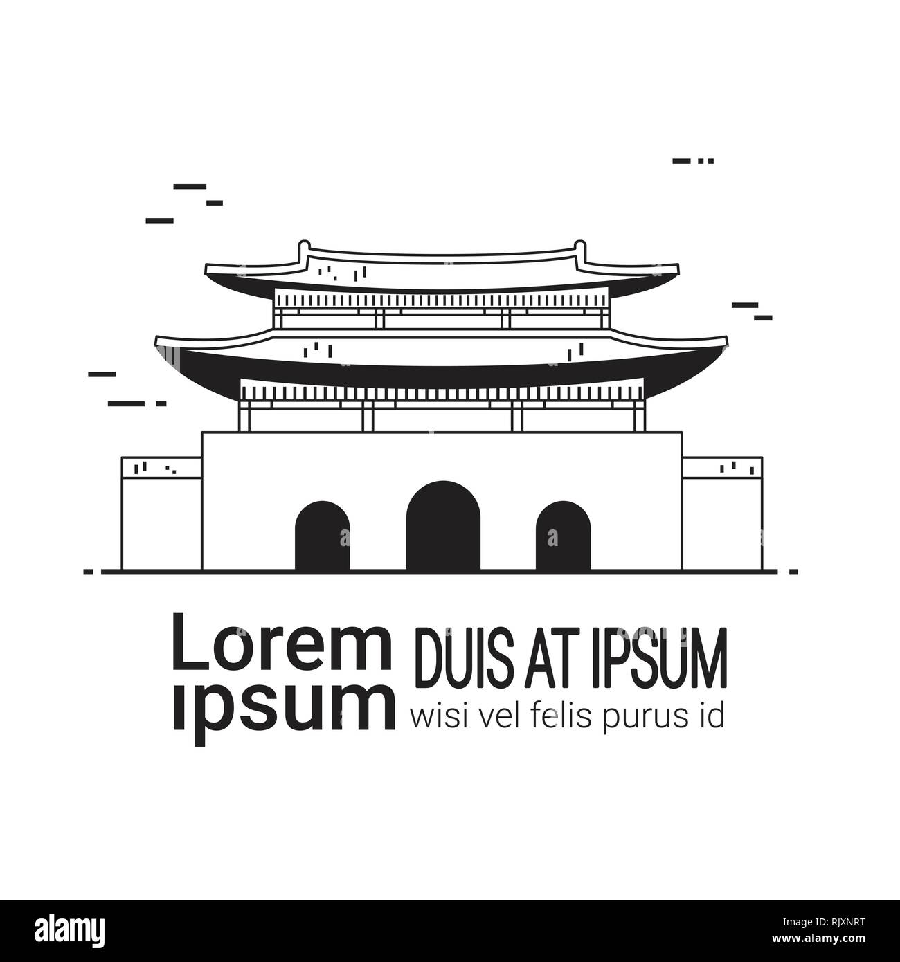 Palais de Séoul, croquis dessinés à la main, célèbre monument de la Corée Illustration de Vecteur