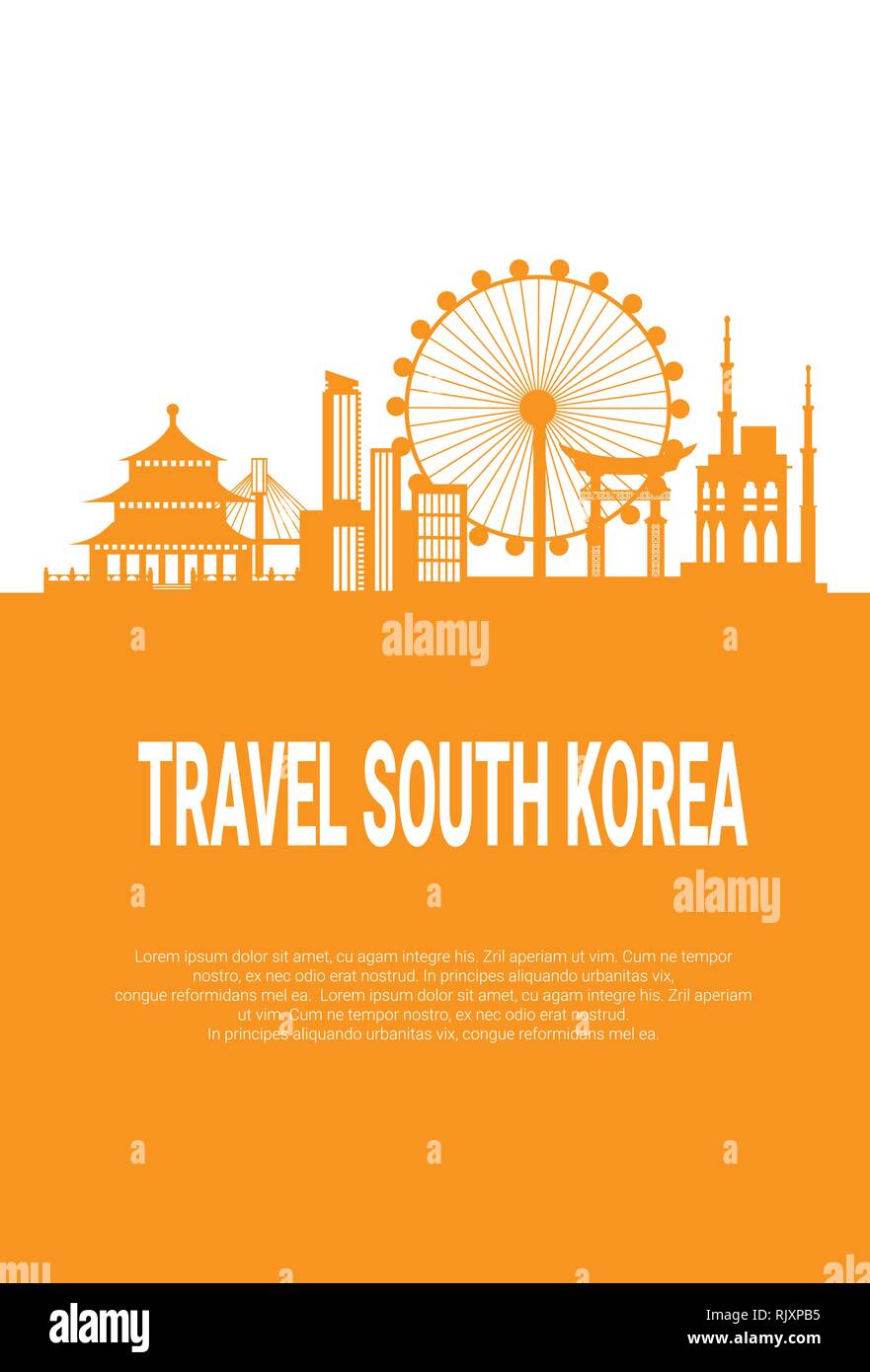 Repères de la Corée du Sud Séoul Silhouette célèbres bâtiments Vue sur la ville avec des monuments on White Background With Copy Space Illustration de Vecteur