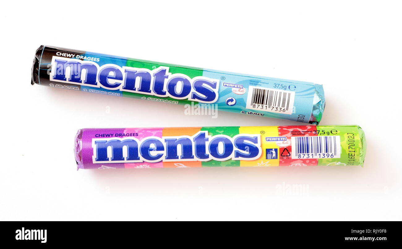 République tchèque - 23 août 2014 : Mentos chewy candy faites par Perfetti Van Melle. Usage éditorial uniquement. Rédaction d'illustration. Banque D'Images