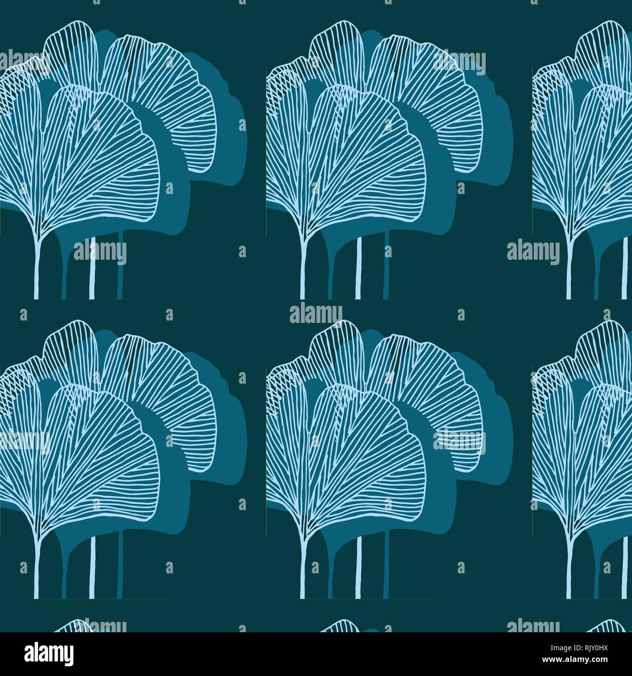 Feuilles de ginkgo motif vecteur se chevauchent en bleu sarcelle et palette de couleurs bleu clair Illustration de Vecteur