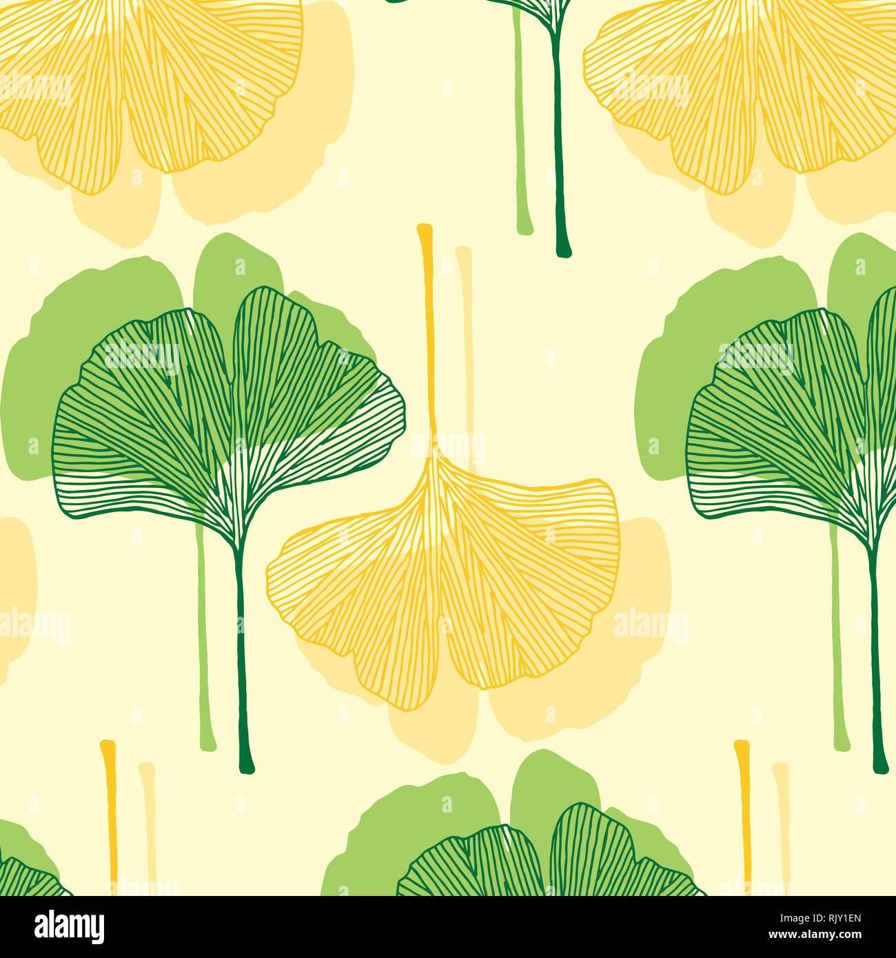 Feuilles de ginkgo en modèle vectoriel Palette couleurs vert et jaune Illustration de Vecteur