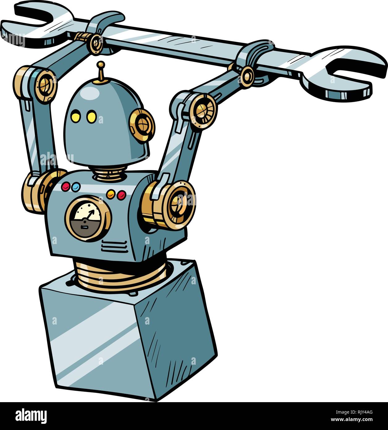 Robot avec une clé Illustration de Vecteur