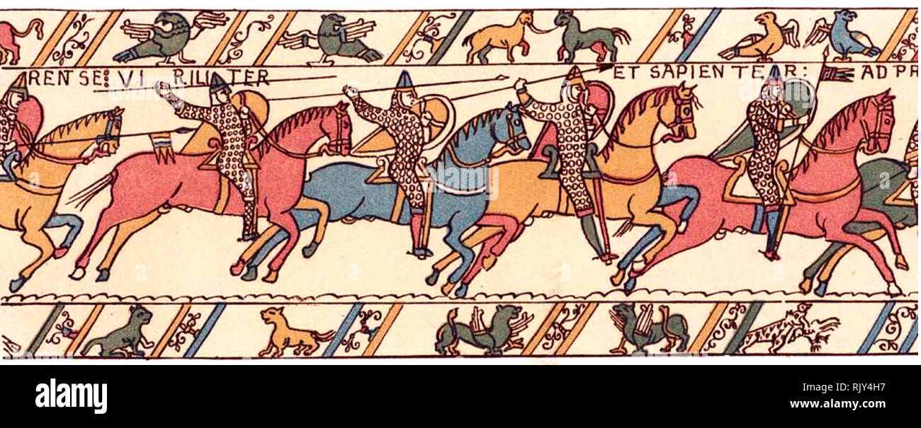Tapisserie de Bayeux une gravure du xixe siècle montrant King William's Knights Banque D'Images