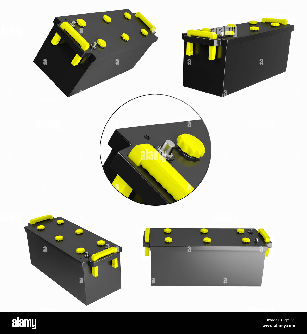 Le rendu 3D. Batterie 24v pour camion. L'accumulateur du véhicule commercial Banque D'Images