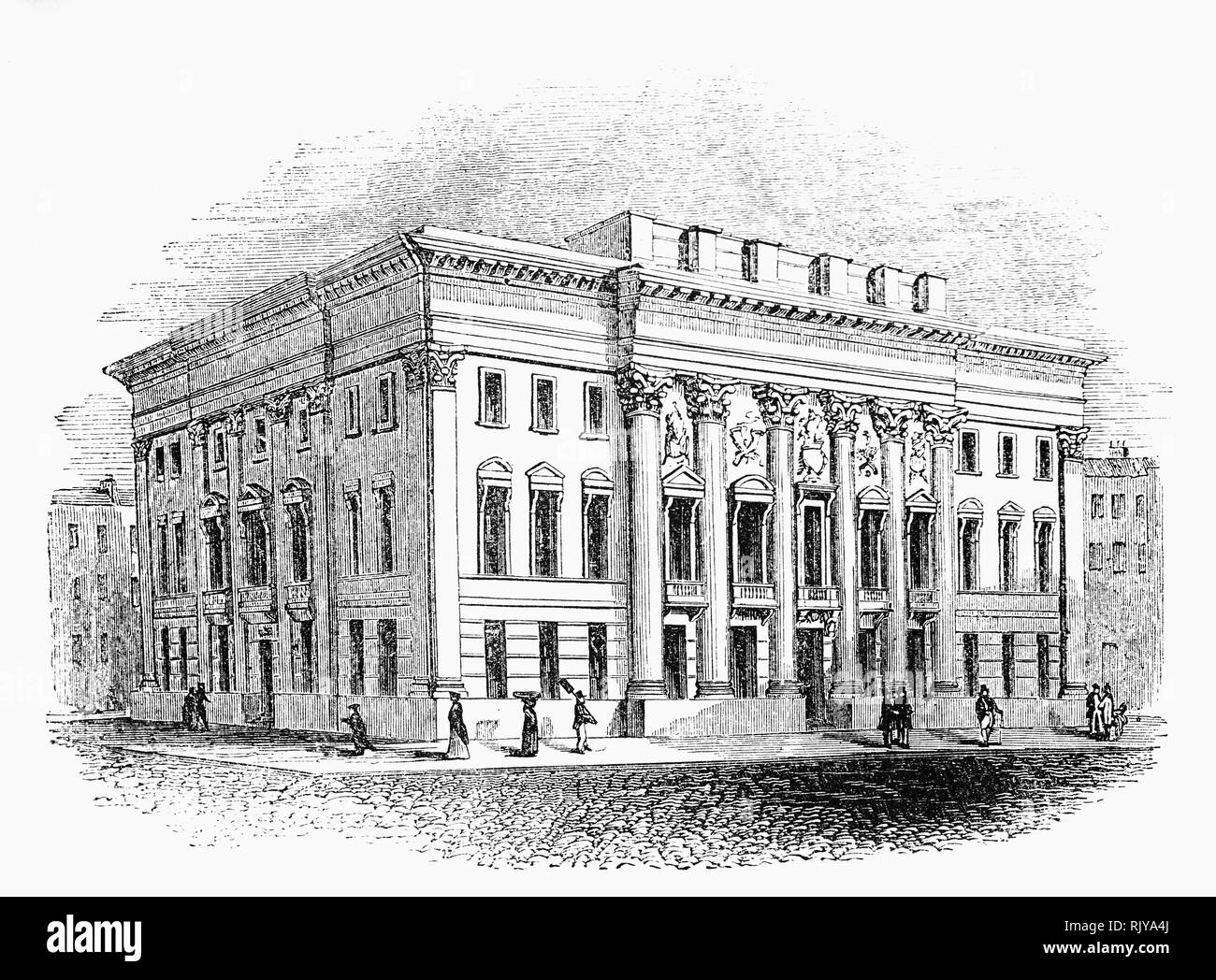 Goldsmiths' Hall à l'intersection de Foster Lane et Gresham Street dans la ville de Londres. Il a servi d'Assay Office et le siège social de London's Guild, orfèvre la Worshipful Company of Goldsmiths, l'une des entreprises de la ville aux couleurs de Londres, depuis 1339. Les troisième hall a été conçu par Philip Hardwick et ceux présents à l'ouverture en 1835 le dîner inclus le duc de Wellington et de Robert Peel. Banque D'Images