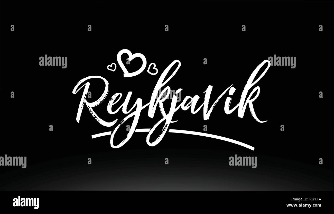 Noir et blanc de Reykjavik City part texte écrit avec coeur pour logo ou design typographie Illustration de Vecteur