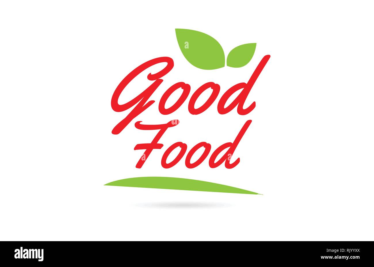 Bonne nourriture part écrit un texte pour typographie design en couleur rouge avec la feuille peut être utilisée pour un logo ou une icône Illustration de Vecteur