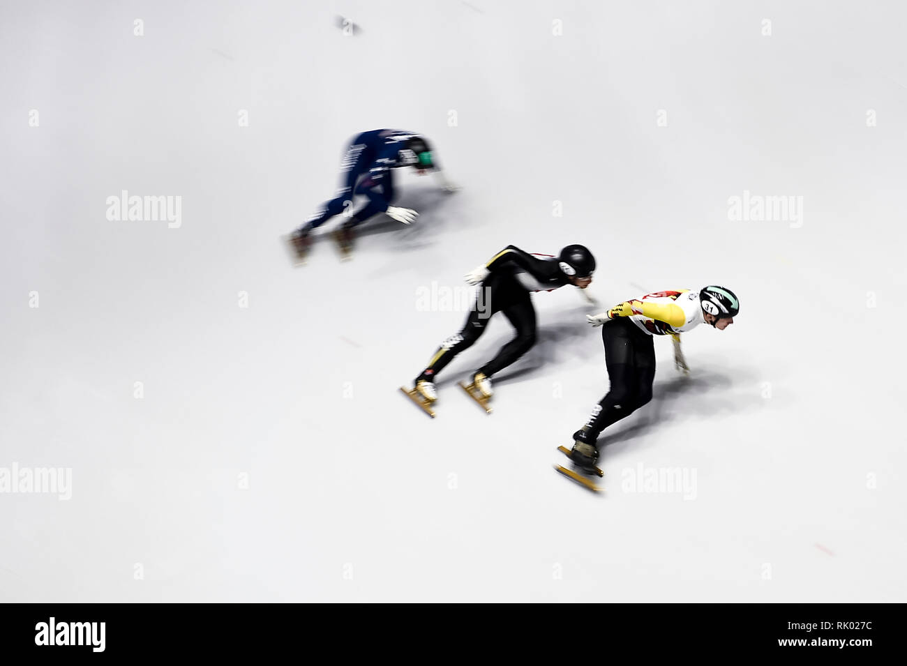 Foto LaPresse/Nicol&# xf2 ; Campo 8/02/2019 Torino (Italia) Sport Coupe du monde ISU courte piste - Turin 1500 mètres hommes Quarter Finals Nella foto : Stijn Desmet guida le groupe Photo LaPresse/Nicol&# xf2 ; Campo 8 février 2019, Turin (Italie) Sport Coupe du monde ISU courte piste - Turin 1500 mètres hommes Quarter finals dans l'image : Stijn Desmet mène le pack Banque D'Images