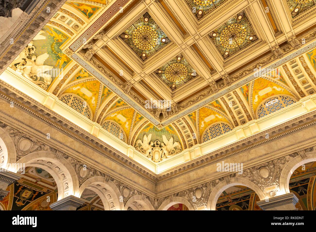 La grande salle de l'intérieur. Bibliothèque du Congrès. Washington DC, USA Banque D'Images