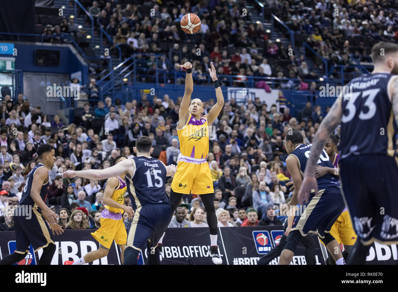 Défaite des Lions Londres Glasgow Rocks pour gagner la Coupe du BBL 2019 à Birmingham. Les Lions' Brandon Peel.copyright Carol Moir/Alamy Banque D'Images