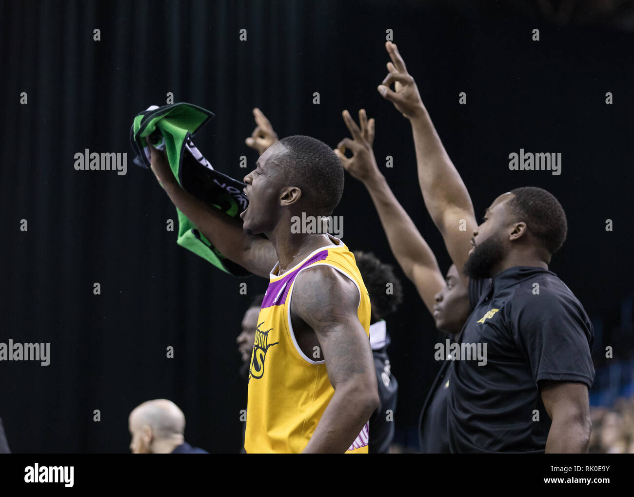 Défaite des Lions Londres Glasgow Rocks pour gagner la Coupe du BBL 2019 à Birmingham. Les Lions' Brandon Peel.copyright Carol Moir/Alamy Banque D'Images