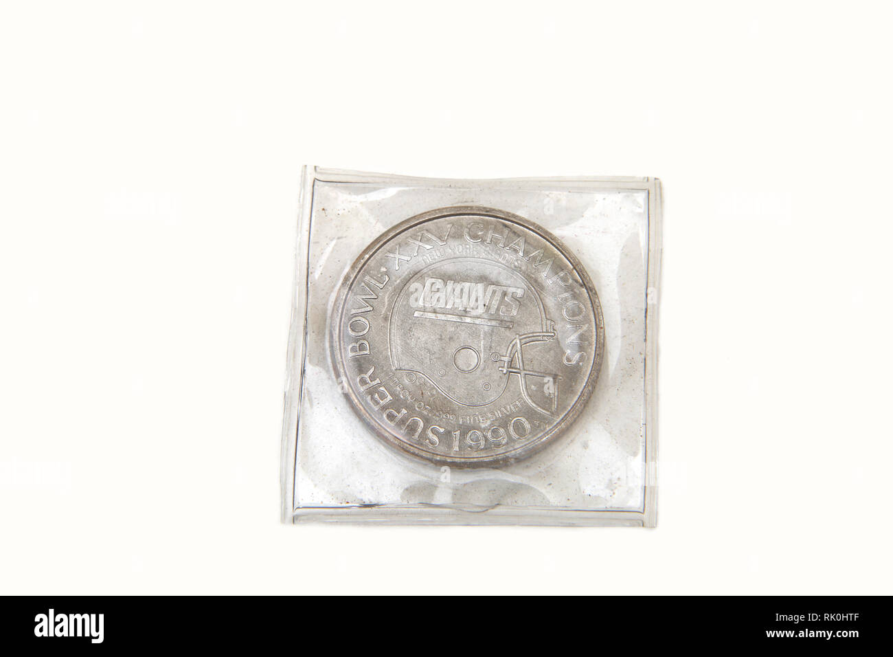 Super Bowl 1990 25 Champions Nouvelle York énorme pièce d'argent Banque D'Images