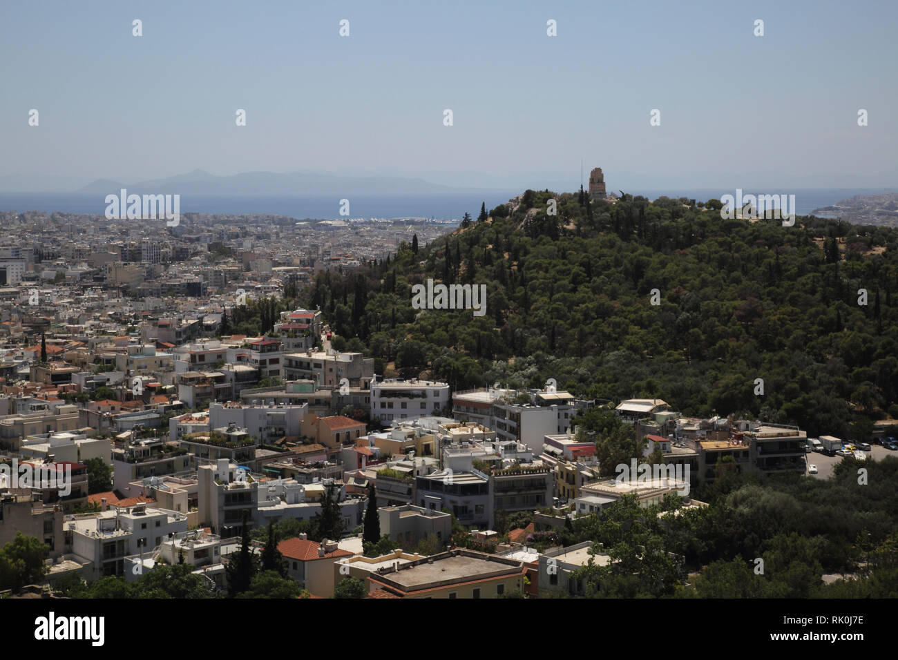 Athènes Grèce Vue de la colline Filopappou de l'Acropole Banque D'Images