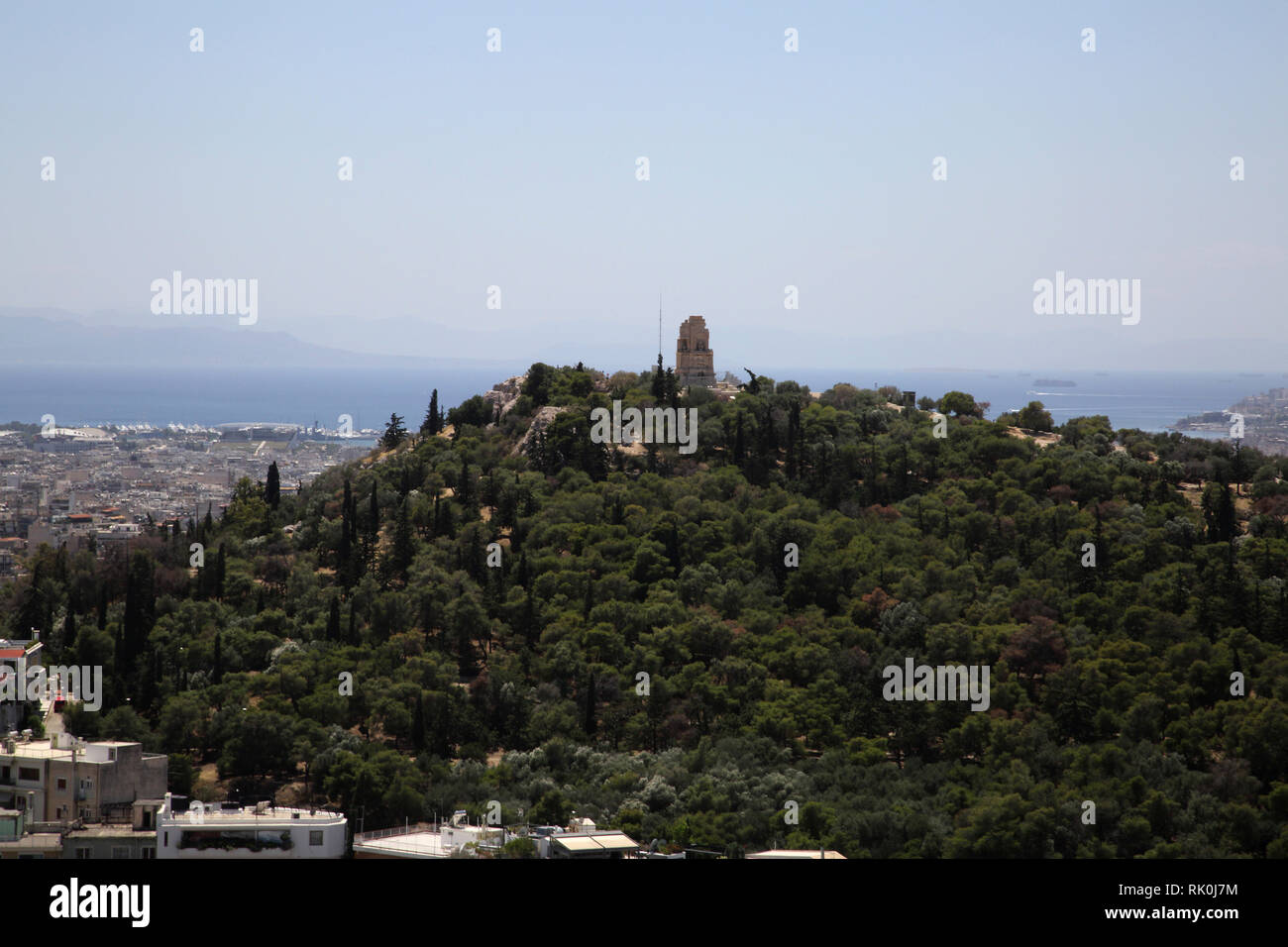 Athènes Grèce Vue de la colline Filopappou de l'Acropole Banque D'Images