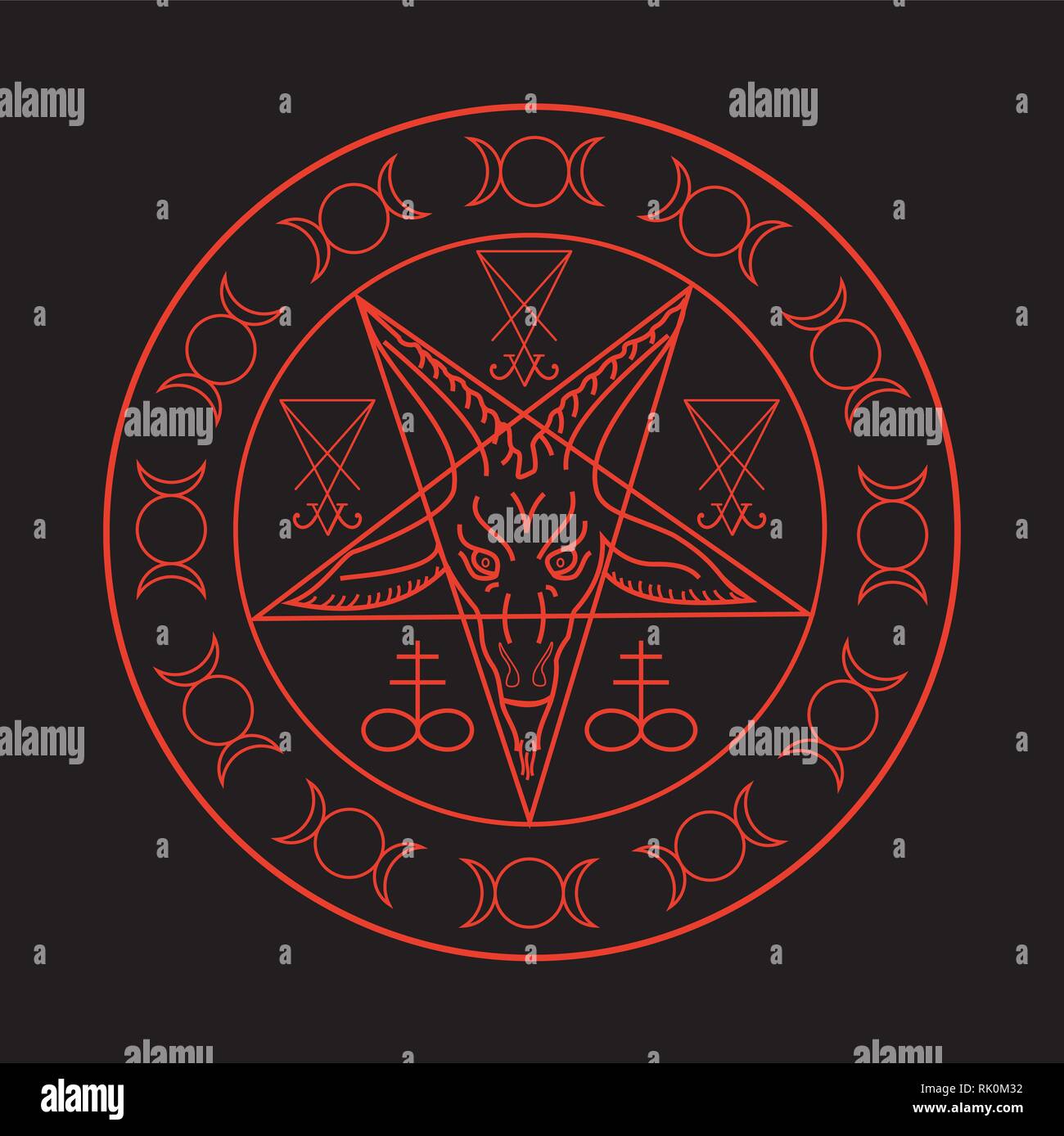 Symboles wiccan- Croix de soufre, Triple Déesse, Sigil de Baphomet et Lucifer Illustration de Vecteur