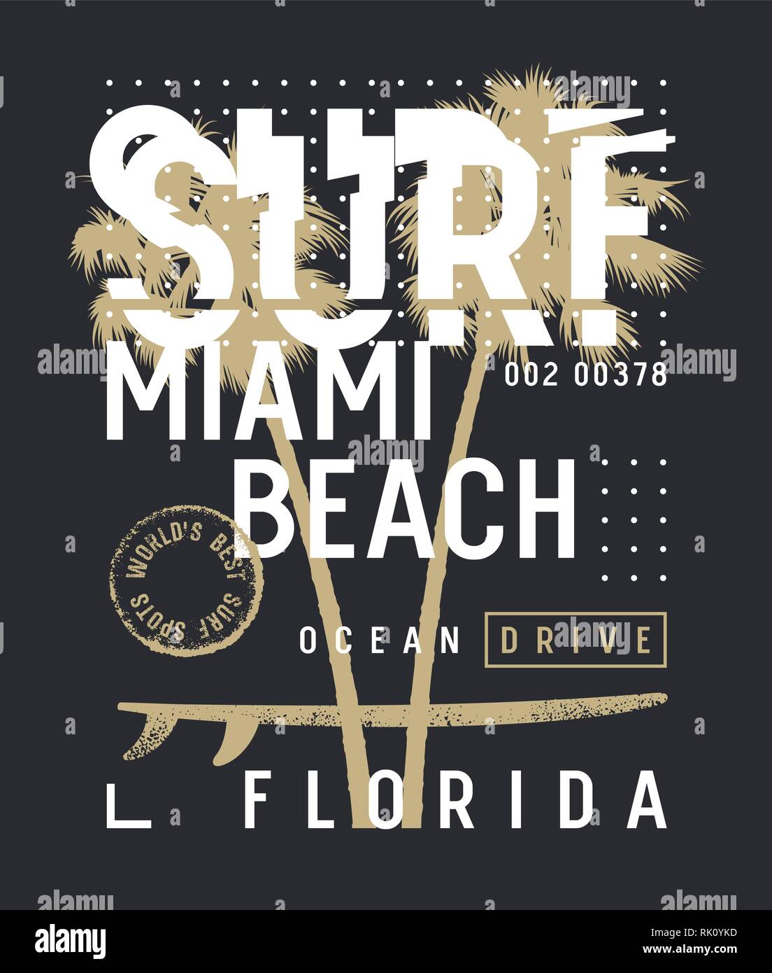 L'oeuvre de surf. Miami Surf t-shirt et vêtements conception. Graphic Tee à la mode. Vecteurs Illustration de Vecteur