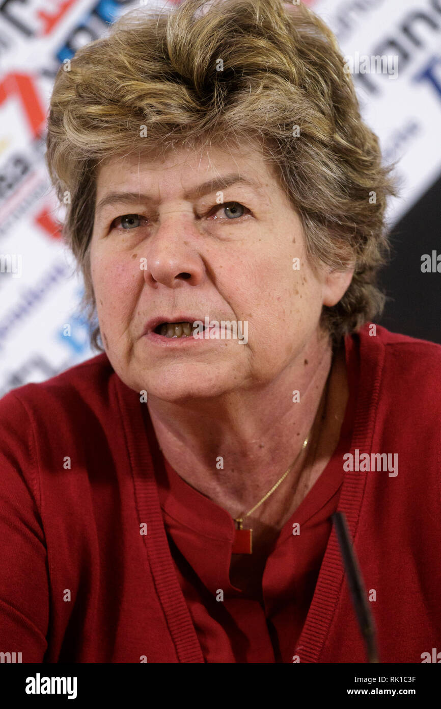 Rome, Italie. Le 08 février, 2019. Susanna Camusso, ancien secrétaire du syndicat CGIL, assiste à une conférence de presse à l'Association de la presse étrangère à Rome, Italie le 08 février, 2019. CGIL, CISL et UIL (Italie) les grands syndicats prendront part à une manifestation nationale, fixée au 9 février, pour protester contre la politique économique du gouvernement italien. Credit : Giuseppe Ciccia/Pacific Press/Alamy Live News Banque D'Images