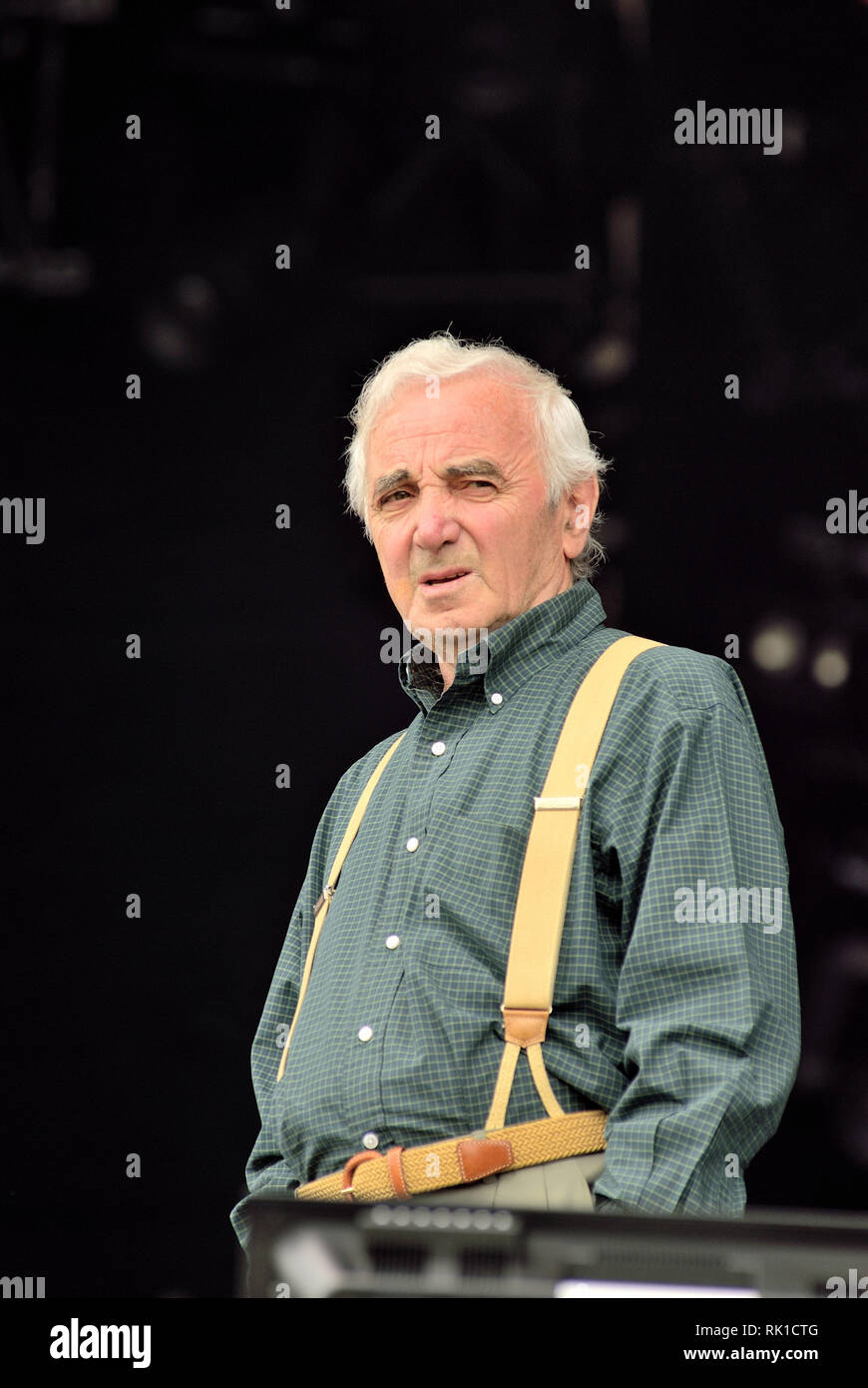 Charles Aznavour chanteur au Festival des Vieilles Charrues à Carhaix sur 2007/07/19. Banque D'Images