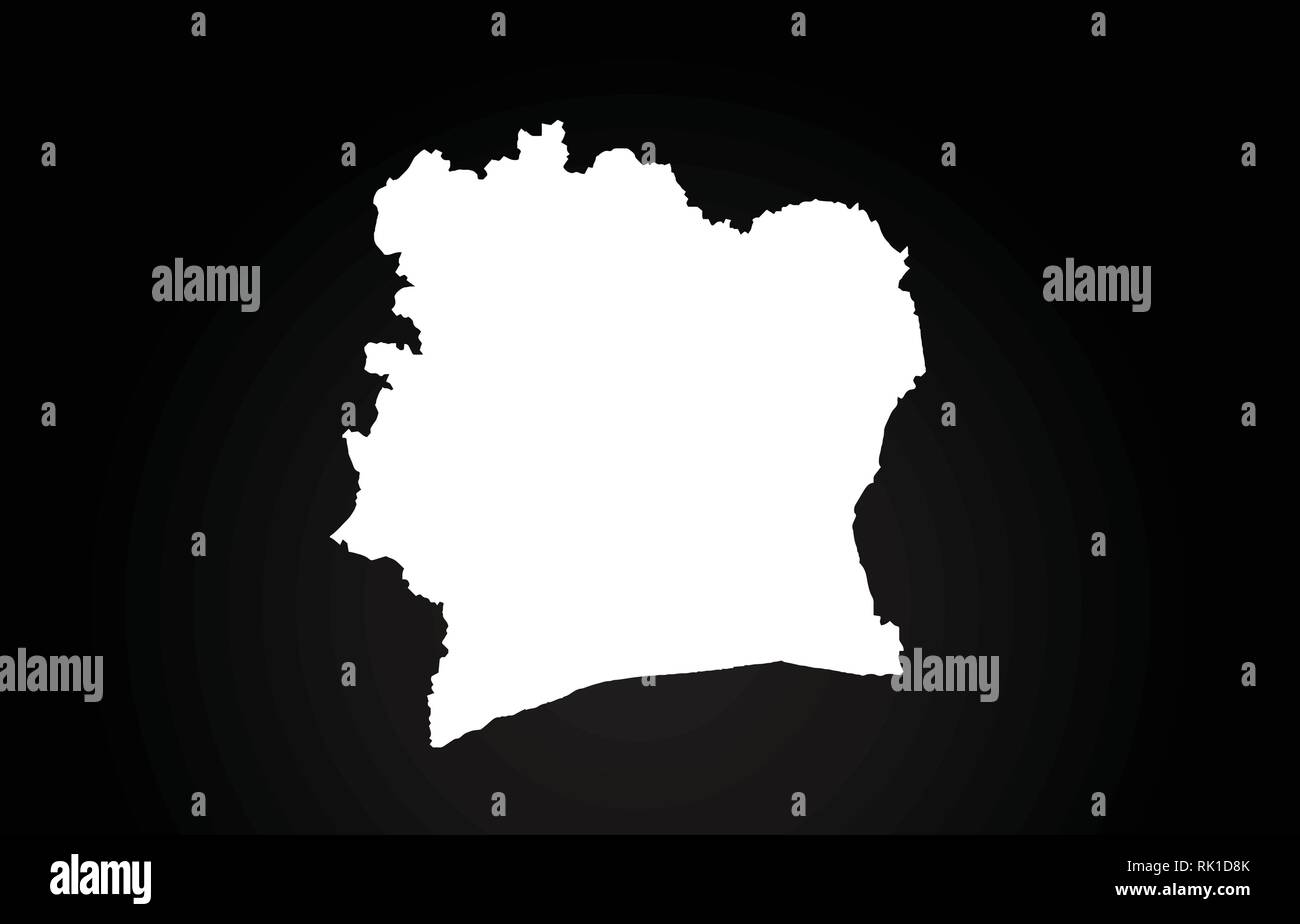 Cote d'Ivoire noir et blanc logo design carte frontalière du pays. Fond noir Illustration de Vecteur