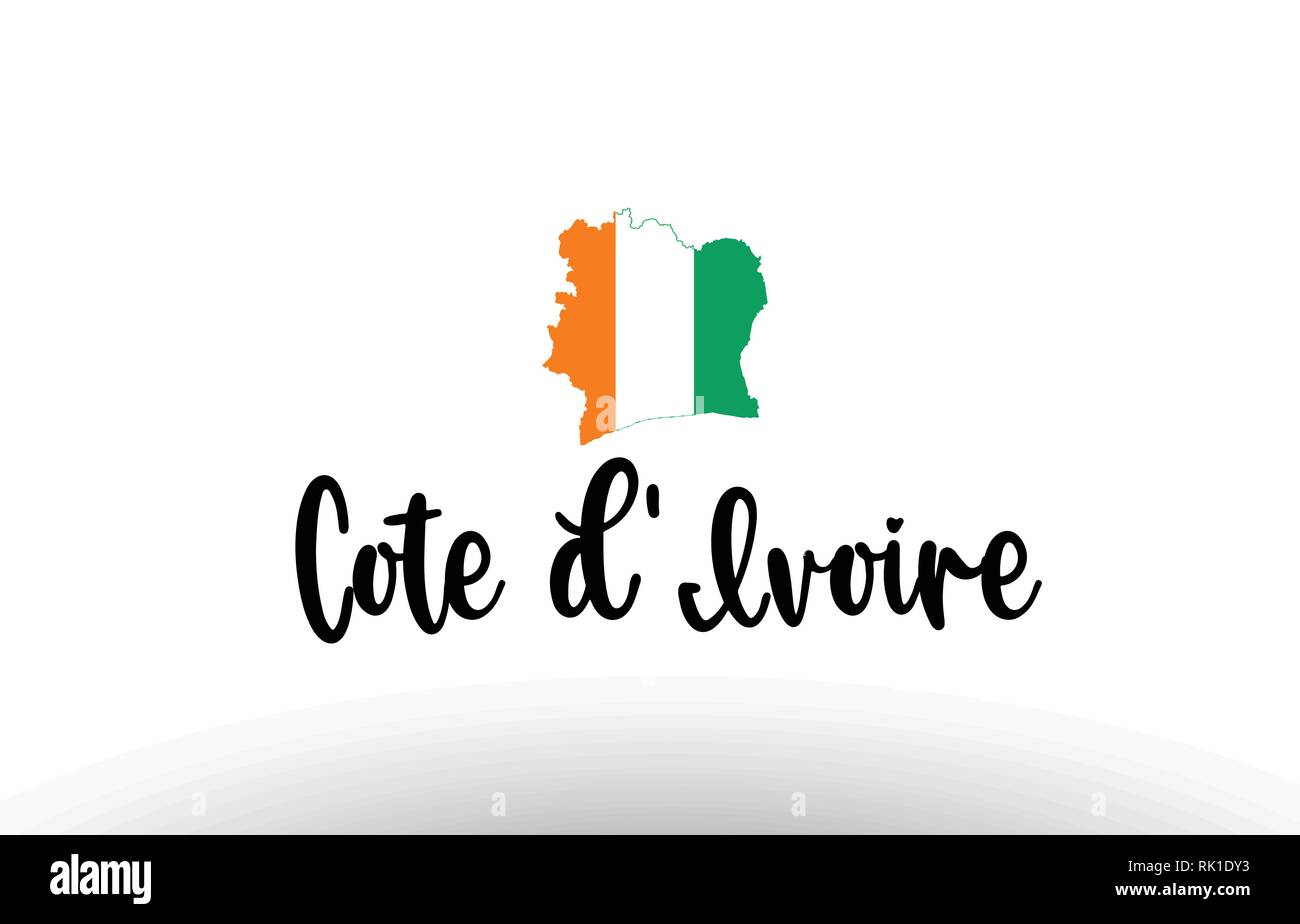 Côte d'Ivoire pays grand texte avec le drapeau à l'intérieur de la carte appropriée pour un logo design icône Illustration de Vecteur