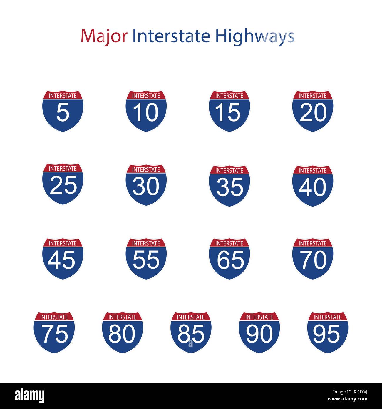 Vector illustration Interstate autoroute road sign icon set, collection isolé sur fond blanc Illustration de Vecteur