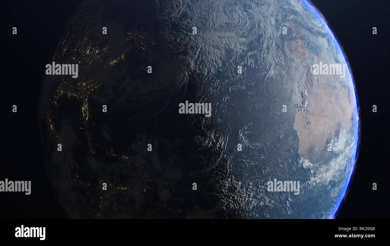 L'image réaliste de la Terre avec le jour et la nuit les lumières de la ville. Redner 3d Banque D'Images