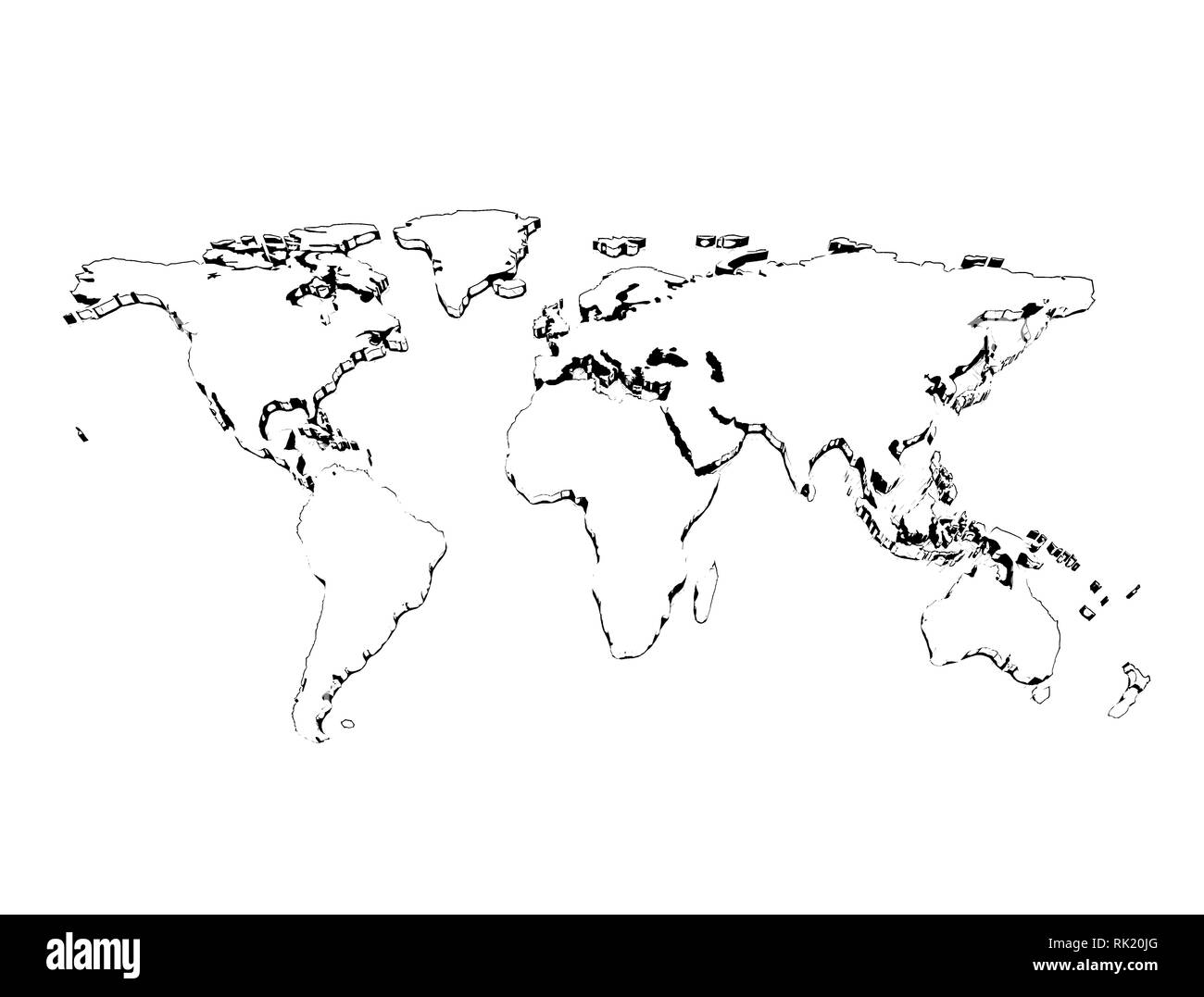 Crayon world map 3d isolé sur fond blanc. 3D illustration Banque D'Images