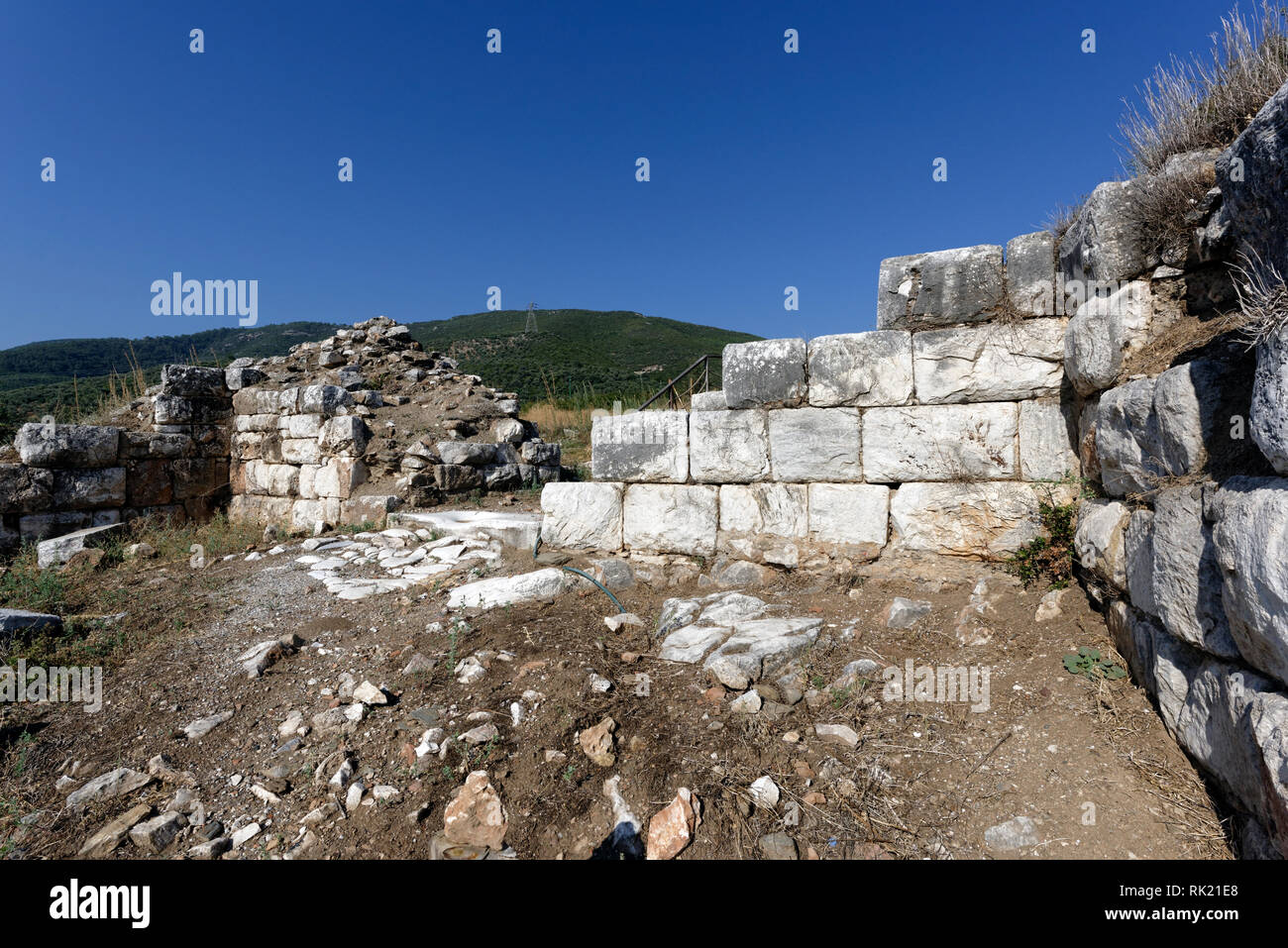 Les murs des fortifications hellénistiques de l'Acropole, Metropolis, l'Ionie, la Turquie. Banque D'Images