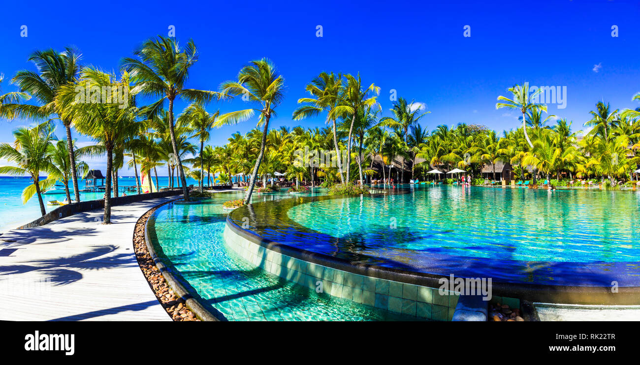 Vous pourrez vous détendre dans le luxe tropical resort à l'île Maurice. Banque D'Images