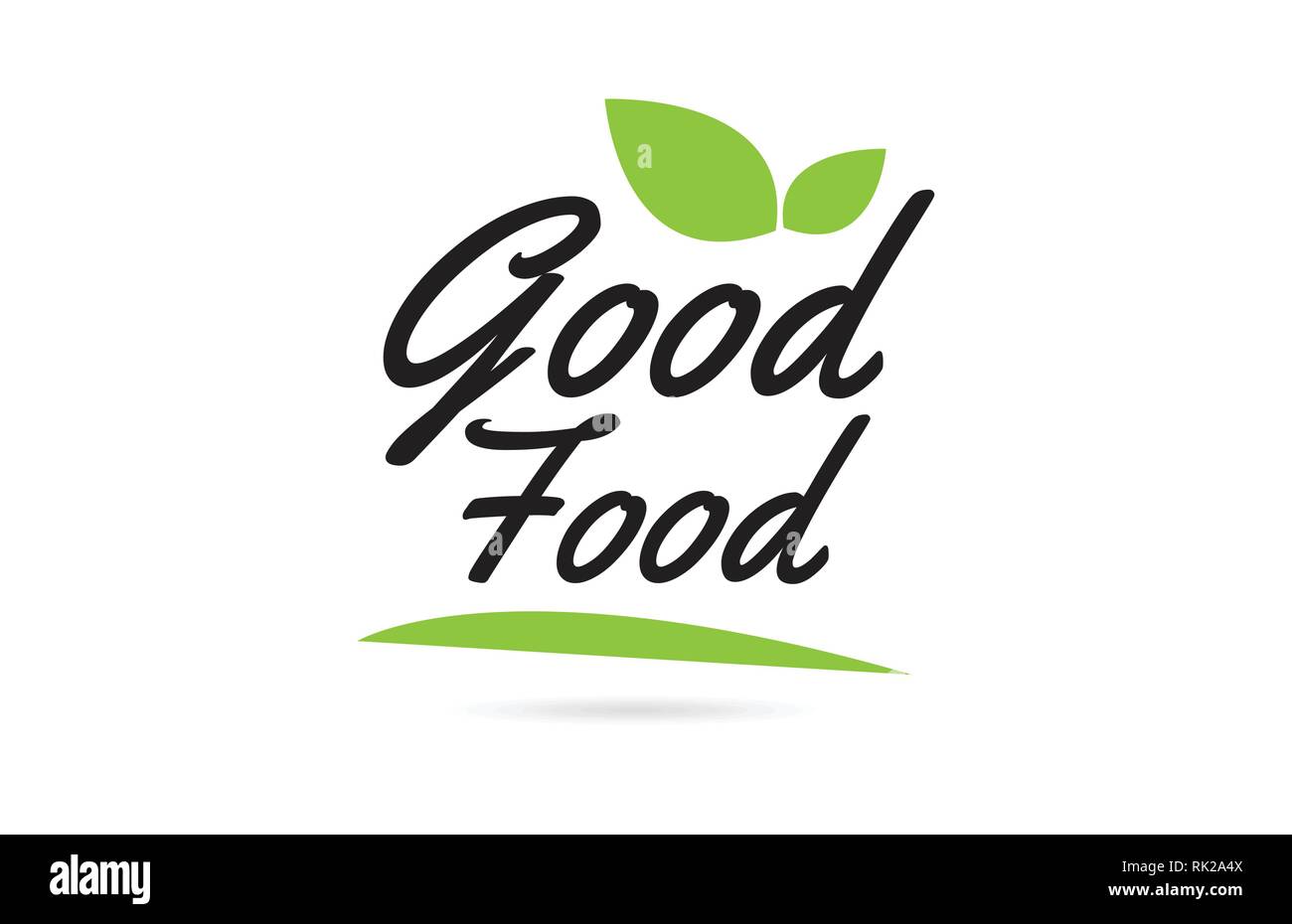 Bonne nourriture part écrit un texte pour typographie design en couleur noir avec la feuille peut être utilisée pour un logo ou une icône Illustration de Vecteur