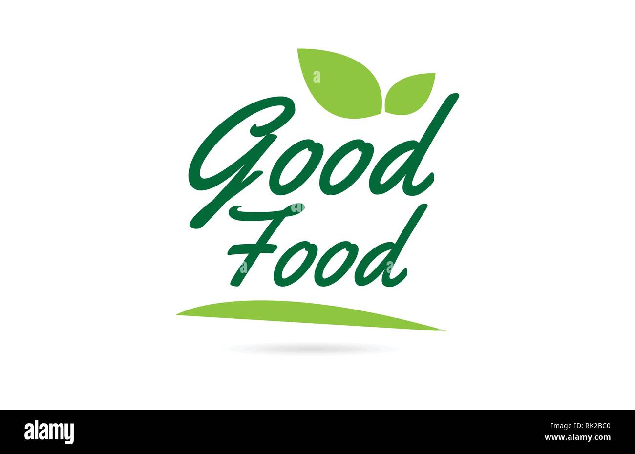 Bonne nourriture part écrit un texte pour typographie design de couleur verte avec des feuilles peut être utilisé pour un logo ou une icône Illustration de Vecteur