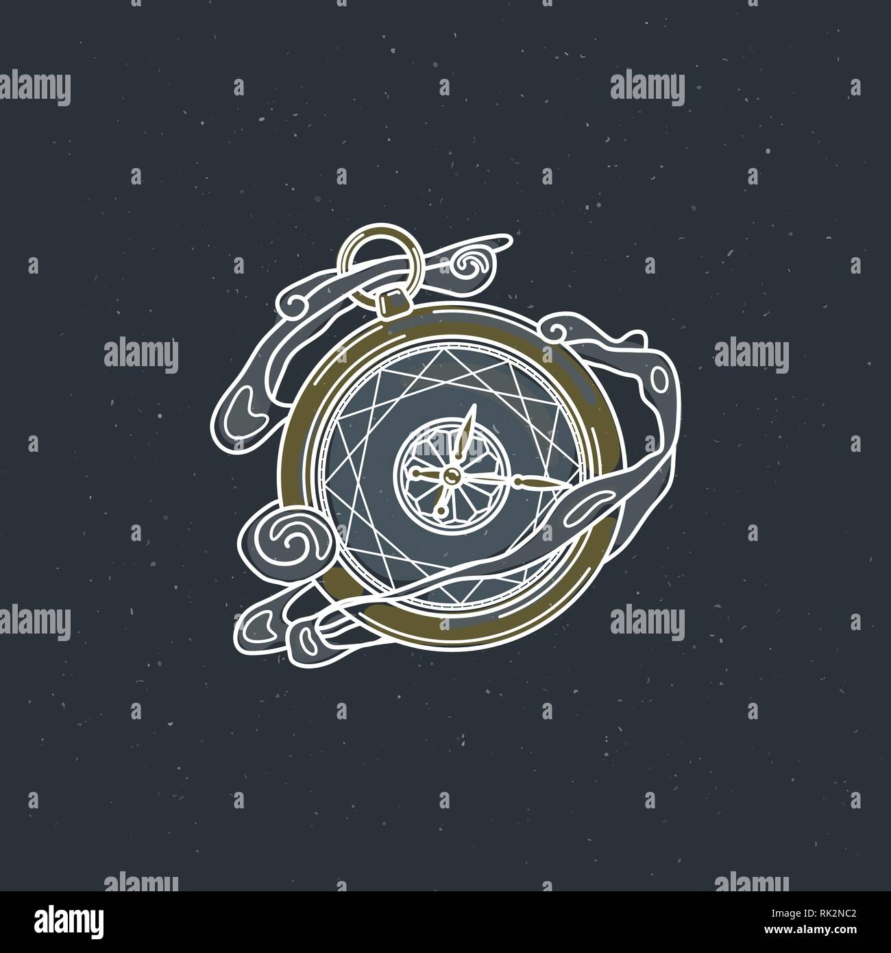 Vintage illustration de fine ligne horloge icône. Logo design graphique de vecteur, d'impression, l'étiquette, d'un insigne, autocollant, emblème, signe, l'identité. Illustration de Vecteur