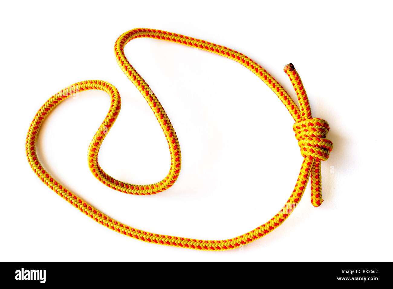 Une boucle prusik (cordon) sur 5mm corde, fermé avec un double nœud de pêcheur. Cette boucle est utilisée dans l'escalade, le canyoning, l'alpinisme, la spéléologie, corde rescu Banque D'Images