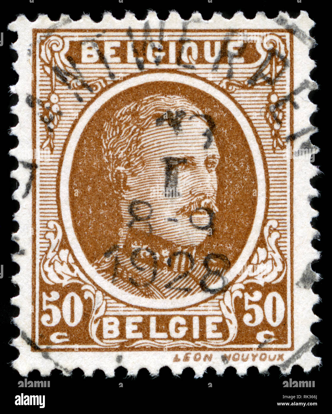 Timbre-poste de la Belgique dans le Roi Albert I - type Houyoux série émise en 1925 Banque D'Images