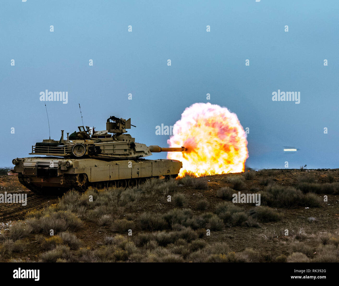 La Compagnie Alpha, 2e Bataillon, 116e régiment de cavalerie, effectue des six tables de l'équipage du réservoir 4 février 2019, Orchard Centre d'instruction au combat. Les soldats de la Garde nationale de l'Armée de l'Idaho sont la préparation de la 116e Brigade calvaire à venir l'équipe de combat de la rotation au centre de formation national, Fort Irwin, en Californie, plus tard cette année. Banque D'Images