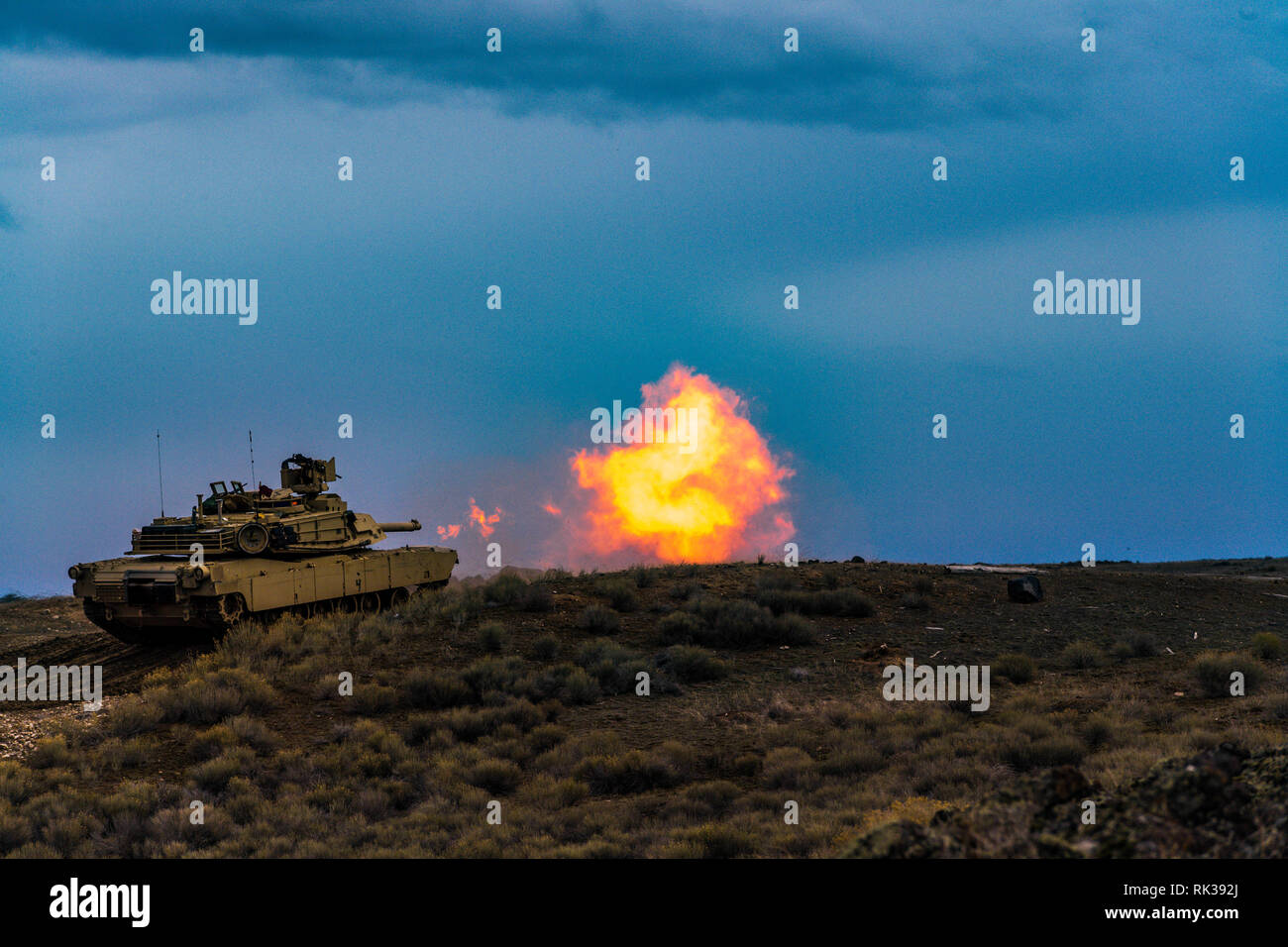 La Compagnie Alpha, 2e Bataillon, 116e régiment de cavalerie, effectue des six tables de l'équipage du réservoir 4 février 2019, Orchard Centre d'instruction au combat. Les soldats de la Garde nationale de l'Armée de l'Idaho sont la préparation de la 116e Brigade calvaire à venir l'équipe de combat de la rotation au centre de formation national, Fort Irwin, en Californie, plus tard cette année. Banque D'Images