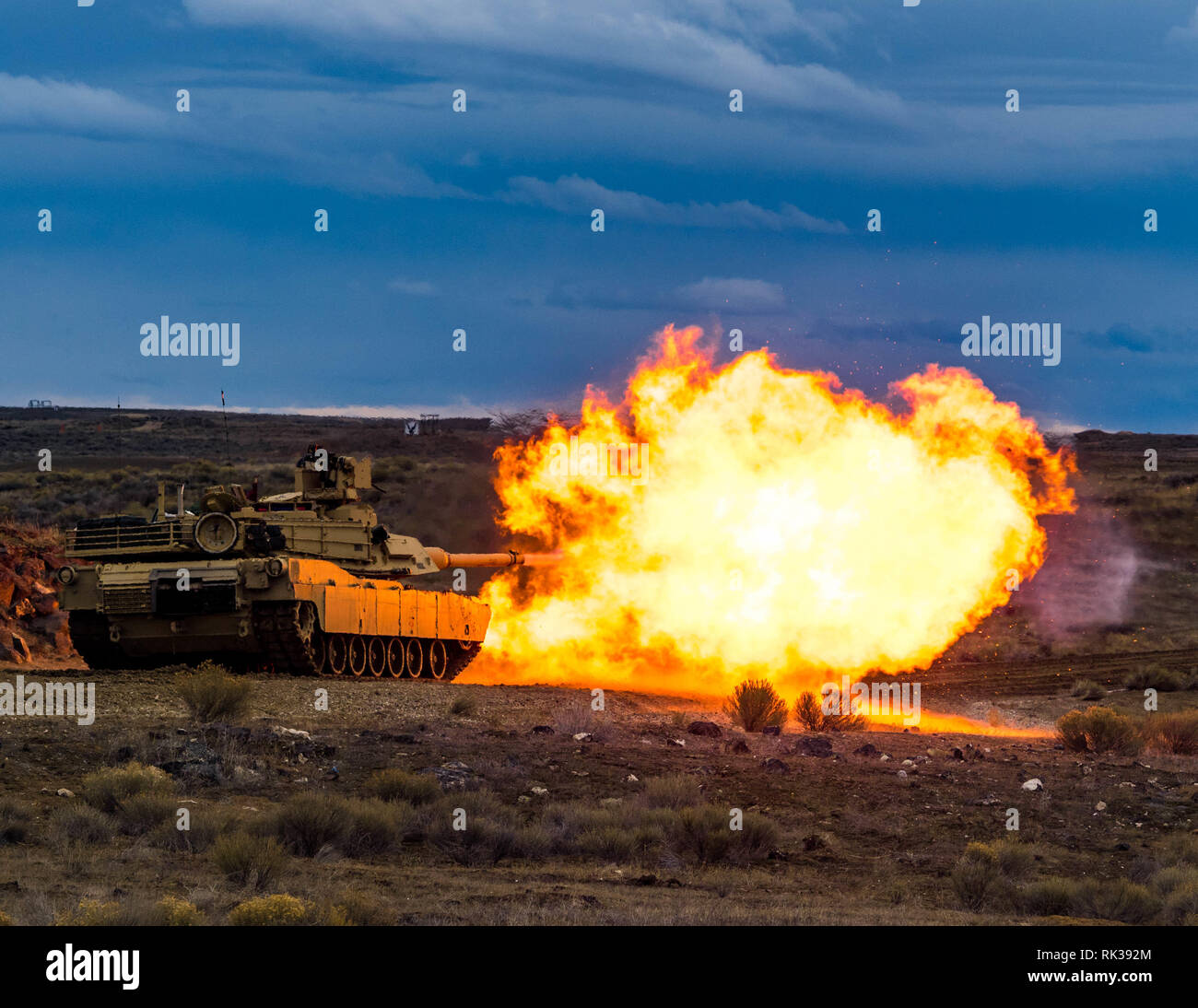 La Compagnie Alpha, 2e Bataillon, 116e régiment de cavalerie, conduite de l'équipage du réservoir 6 table 4 février 2019, Orchard Centre d'instruction au combat. Les soldats de la Garde nationale de l'Armée de l'Idaho sont la préparation de la 116e Brigade calvaire à venir l'équipe de combat de la rotation au centre de formation national, Fort Irwin, en Californie, plus tard cette année. Banque D'Images