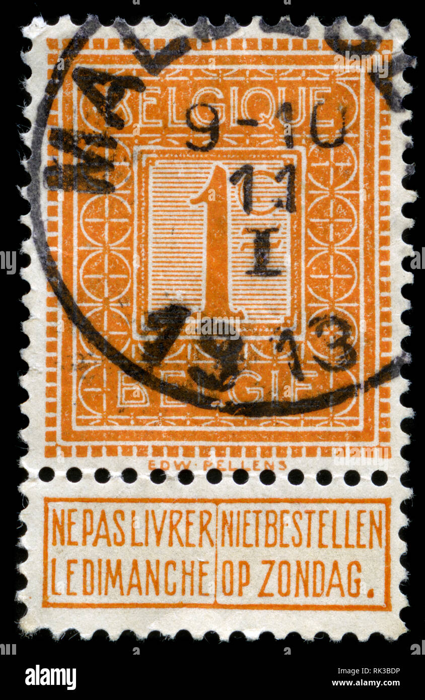 Timbre-poste de la Belgique dans la série lion permanent émis en 1912 Banque D'Images