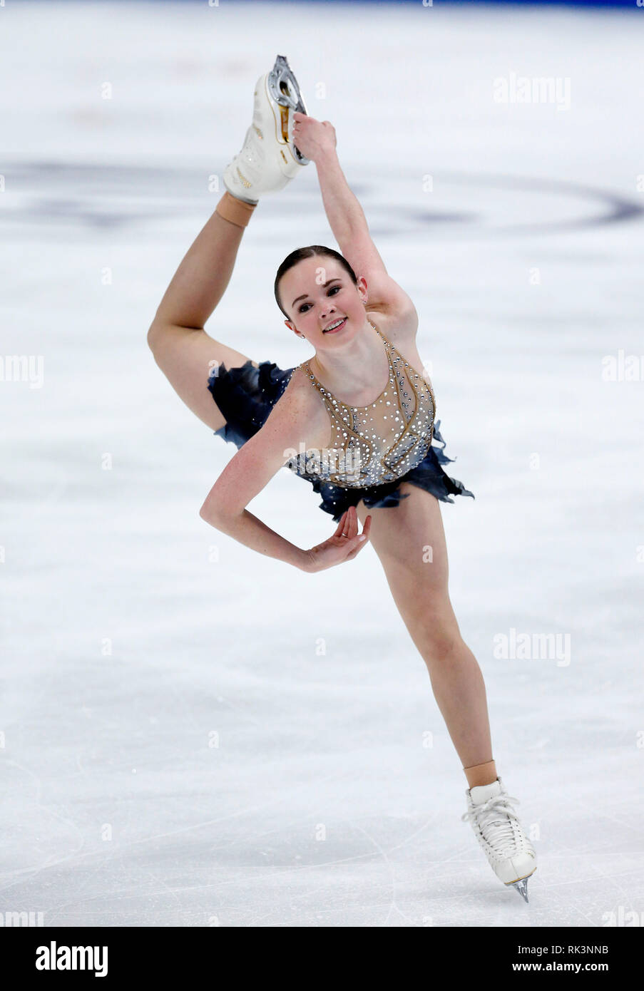 Anaheim, États-Unis. Feb 8, 2019. Bell Mariah des États-Unis au cours de la compétition de patinage libre des dames ISU Four Continents Figure Skating Championships à Anaheim, États-Unis, le 8 février 2019. Credit : Zhao Hanrong/Xinhua/Alamy Live News Banque D'Images