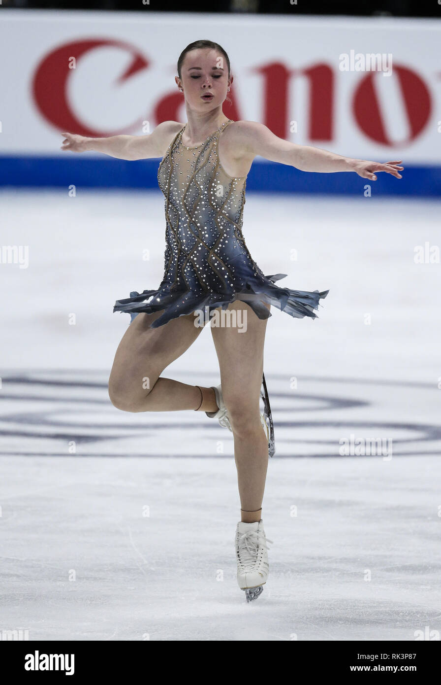 Anaheim, Californie, USA. Feb 8, 2019. Mariah de Bell Canada livre concurrence dans les dames style libre au cours de l'ISU Four Continents Figure Skating Championship au Honda Center d'Anaheim, Californie, le 8 février 2019. Ringo : crédit Chiu/ZUMA/Alamy Fil Live News Banque D'Images