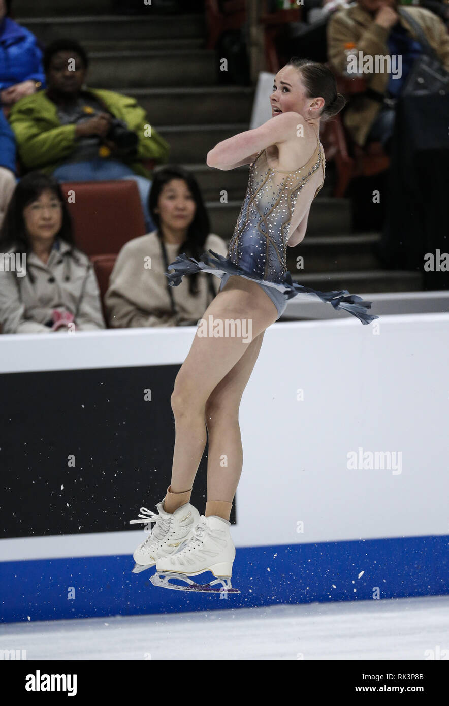 Anaheim, Californie, USA. Feb 8, 2019. Mariah de Bell Canada livre concurrence dans les dames style libre au cours de l'ISU Four Continents Figure Skating Championship au Honda Center d'Anaheim, Californie, le 8 février 2019. Ringo : crédit Chiu/ZUMA/Alamy Fil Live News Banque D'Images