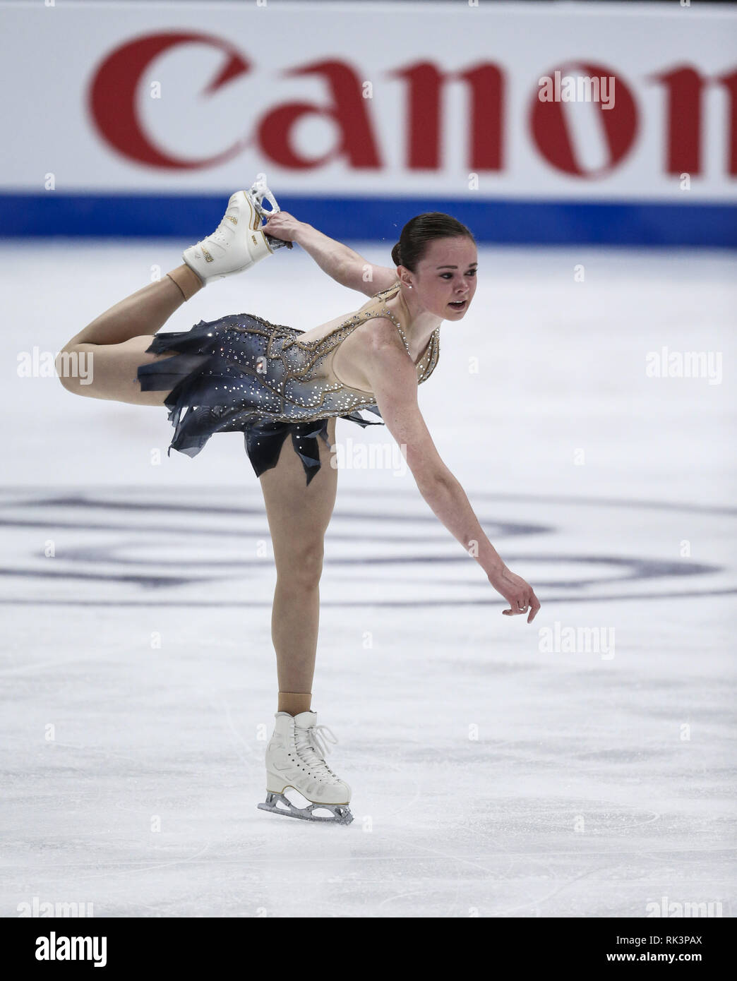 Anaheim, Californie, USA. Feb 8, 2019. Mariah de Bell Canada livre concurrence dans les dames style libre au cours de l'ISU Four Continents Figure Skating Championship au Honda Center d'Anaheim, Californie, le 8 février 2019. Ringo : crédit Chiu/ZUMA/Alamy Fil Live News Banque D'Images