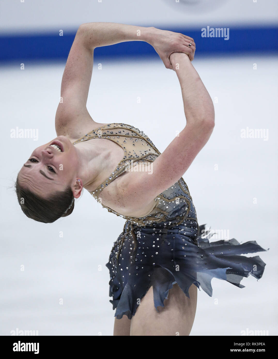 Anaheim, Californie, USA. Feb 8, 2019. Mariah de Bell Canada livre concurrence dans les dames style libre au cours de l'ISU Four Continents Figure Skating Championship au Honda Center d'Anaheim, Californie, le 8 février 2019. Ringo : crédit Chiu/ZUMA/Alamy Fil Live News Banque D'Images