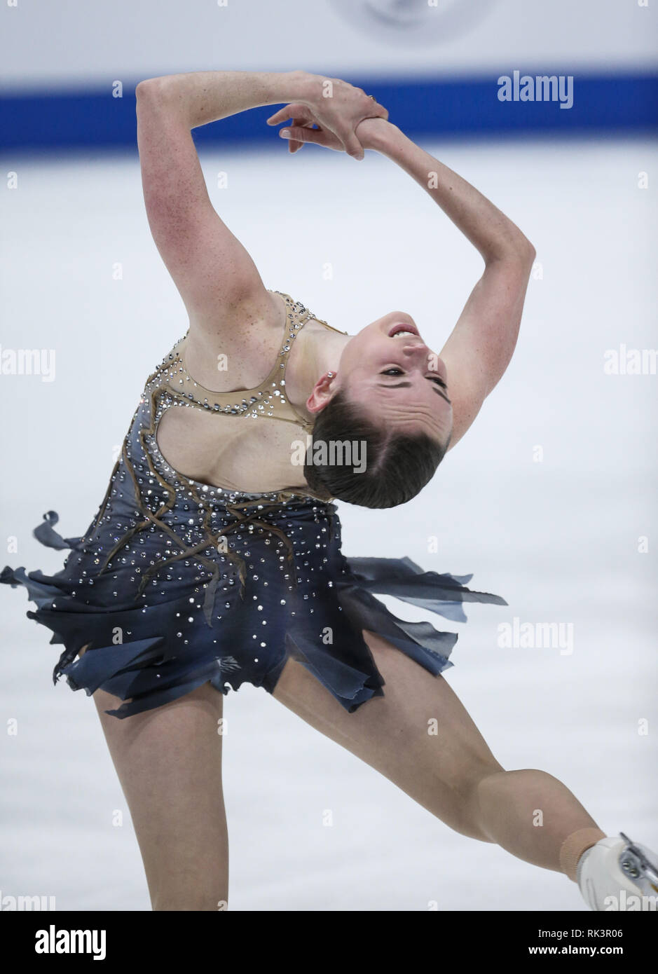 Anaheim, Californie, USA. Feb 8, 2019. Mariah de Bell Canada livre concurrence dans les dames style libre au cours de l'ISU Four Continents Figure Skating Championship au Honda Center d'Anaheim, Californie, le 8 février 2019. Ringo : crédit Chiu/ZUMA/Alamy Fil Live News Banque D'Images