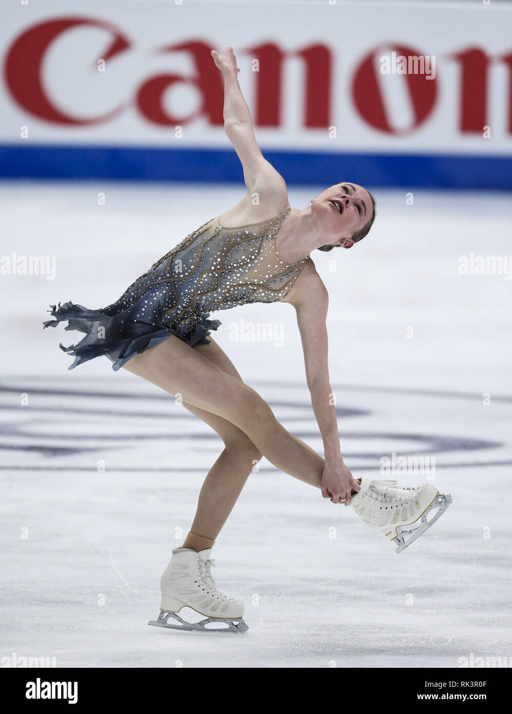 Anaheim, Californie, USA. Feb 8, 2019. Mariah de Bell Canada livre concurrence dans les dames style libre au cours de l'ISU Four Continents Figure Skating Championship au Honda Center d'Anaheim, Californie, le 8 février 2019. Ringo : crédit Chiu/ZUMA/Alamy Fil Live News Banque D'Images