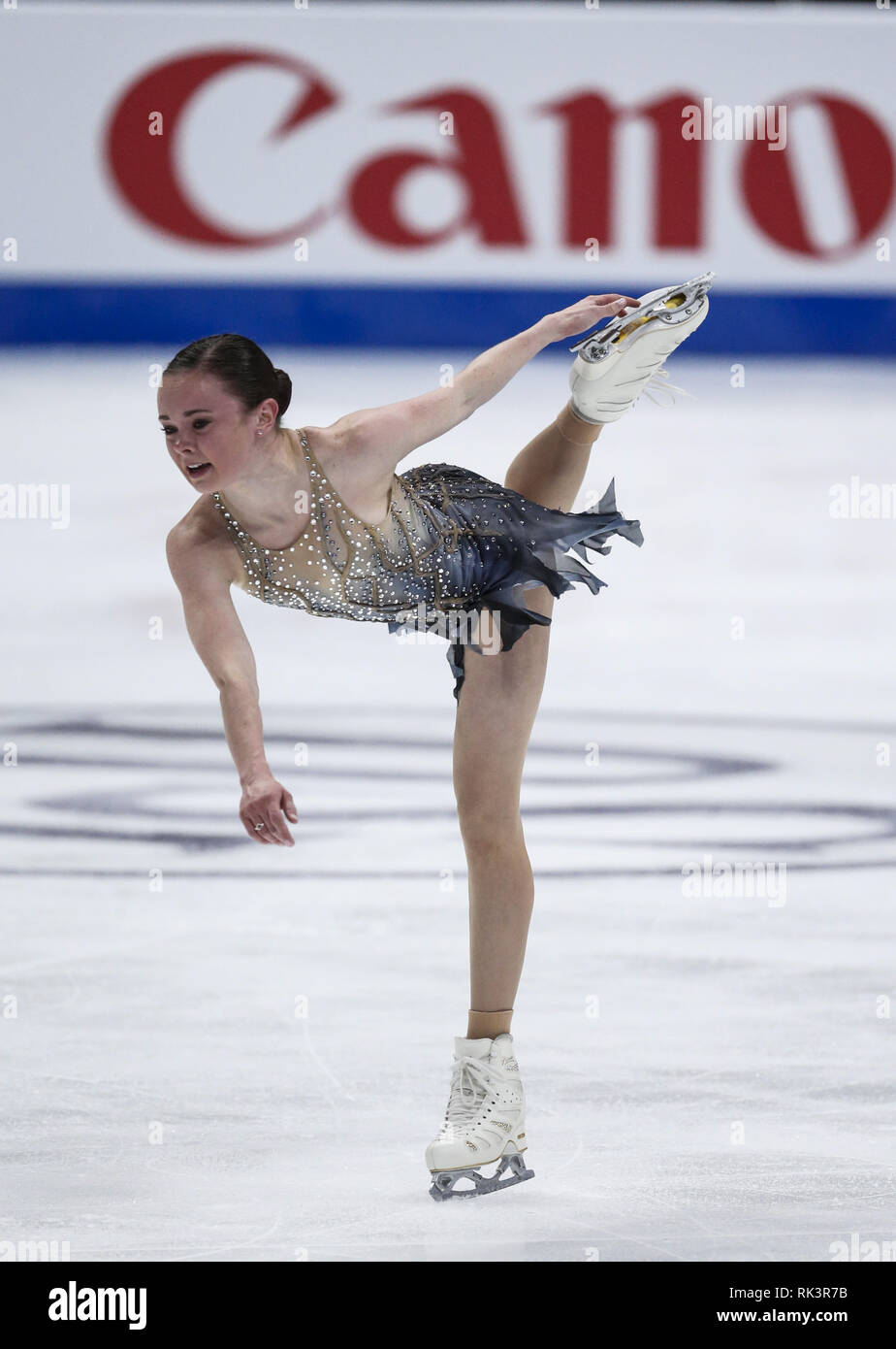 Anaheim, Californie, USA. Feb 8, 2019. Mariah de Bell Canada livre concurrence dans les dames style libre au cours de l'ISU Four Continents Figure Skating Championship au Honda Center d'Anaheim, Californie, le 8 février 2019. Ringo : crédit Chiu/ZUMA/Alamy Fil Live News Banque D'Images