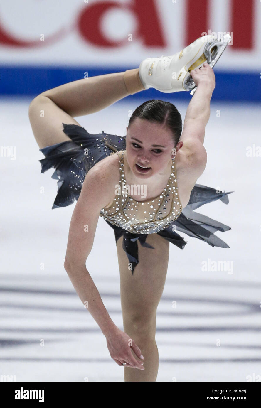 Anaheim, Californie, USA. Feb 8, 2019. Mariah de Bell Canada livre concurrence dans les dames style libre au cours de l'ISU Four Continents Figure Skating Championship au Honda Center d'Anaheim, Californie, le 8 février 2019. Ringo : crédit Chiu/ZUMA/Alamy Fil Live News Banque D'Images